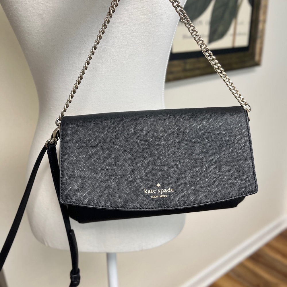Kate Spade Black Crossbody, EUC with silver tone Chain Strap/ hardware. - Picture 13 of 15